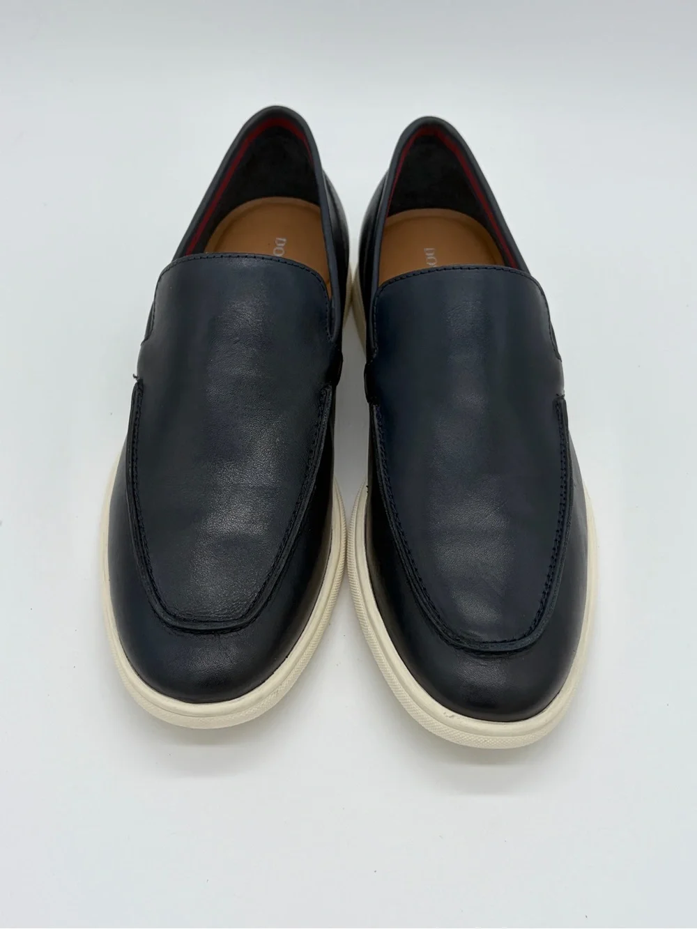 Donald J. Pliner Black Leather Slip-On Loafers with Cream Sole New without Box